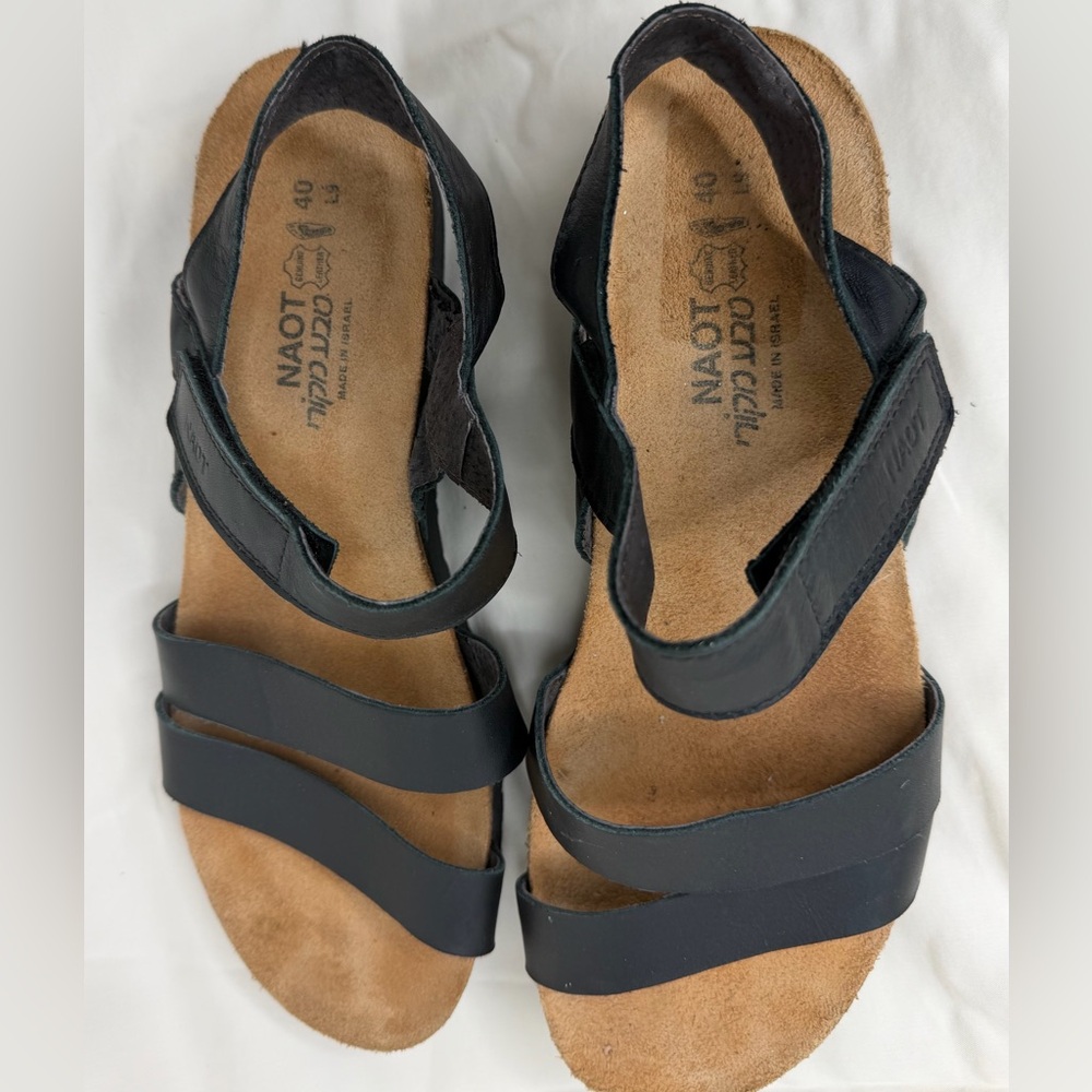 Naot Kayla Black Leather Cork Wedge Sandals Women’s EU 40 US 9 Made in Israel - Picture 4 of 9